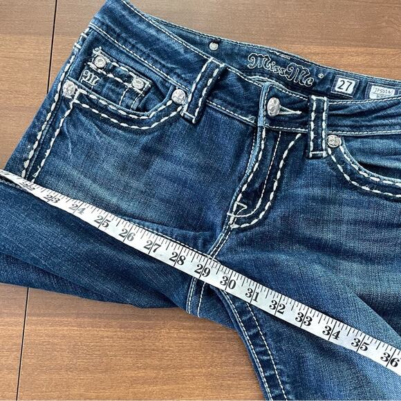 Miss Me | Womens Dark Wash Boot Jeans Blue Denim Thick Stitch Embellished JP5014 - Picture 11 of 13